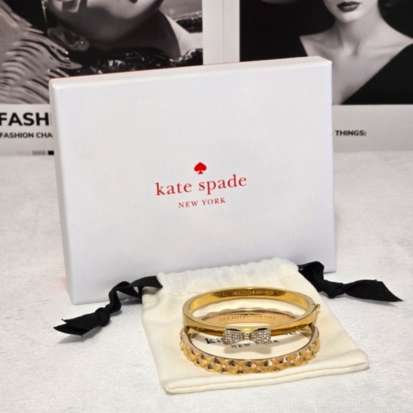 🔥LIKE NEW-Kate Spade Gold Bangle Set (2) with Dustbag & Box Included - Picture 1 of 10